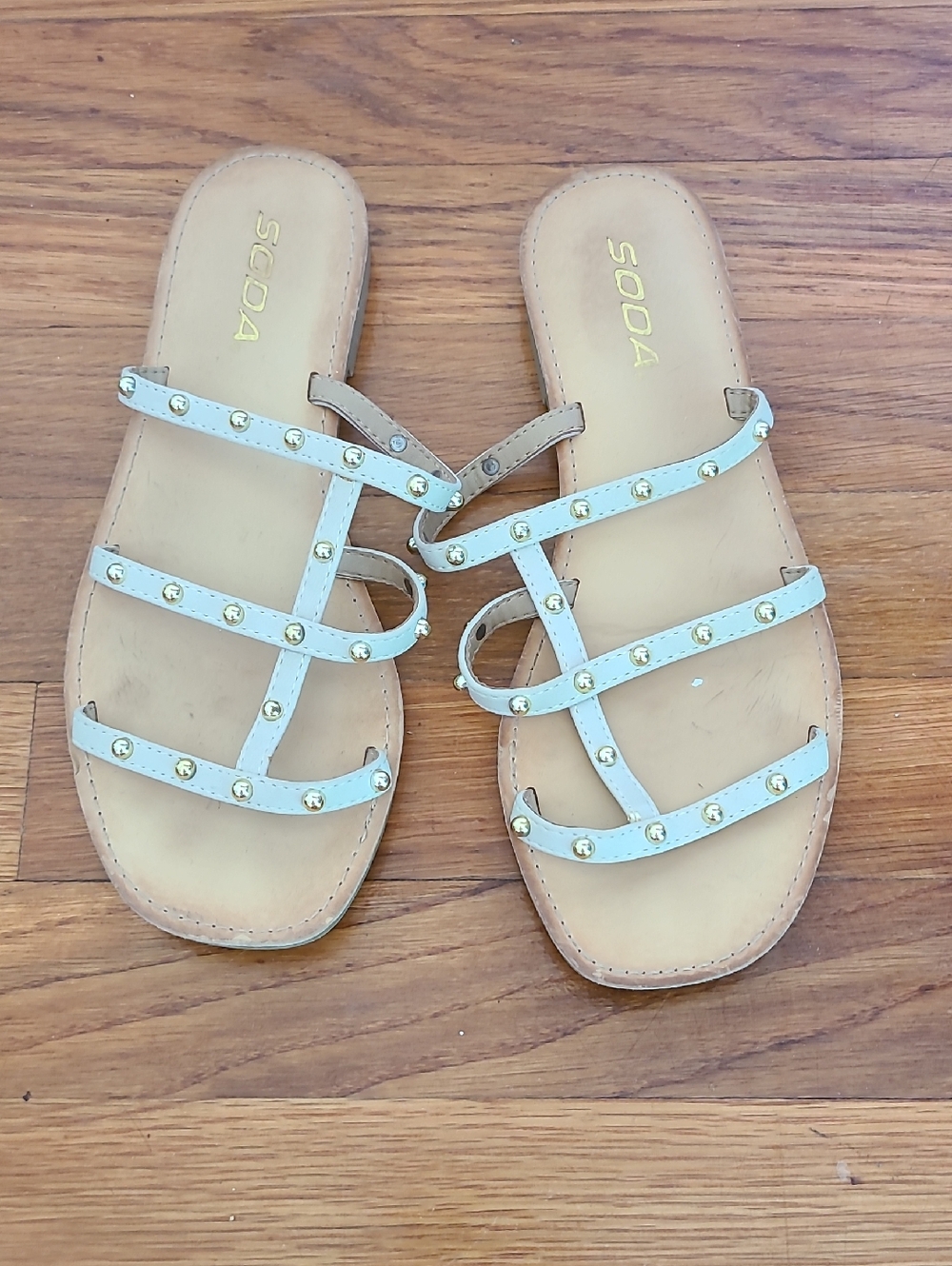 Soda Flat Tan Strappy Slide Sandals